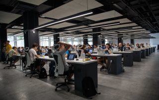 open office layout with cement floors